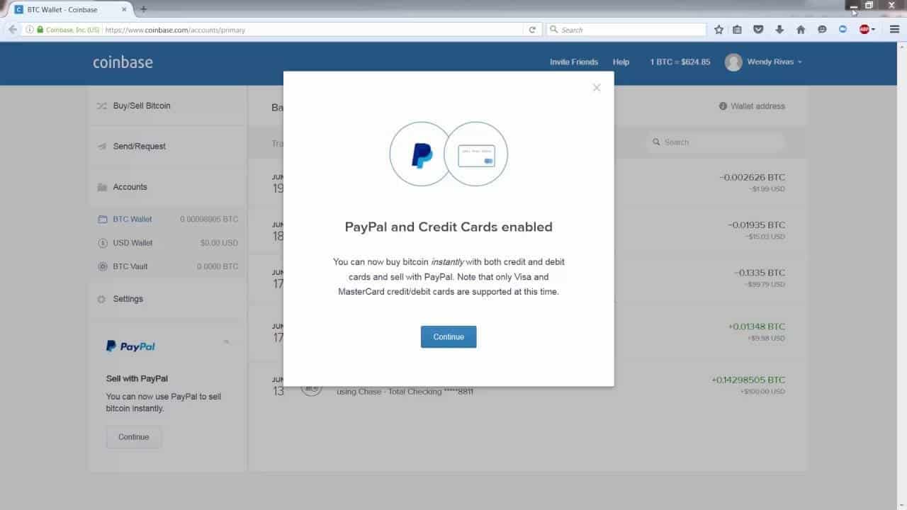 Coinbase: acquisto di criptovalute con PayPal
