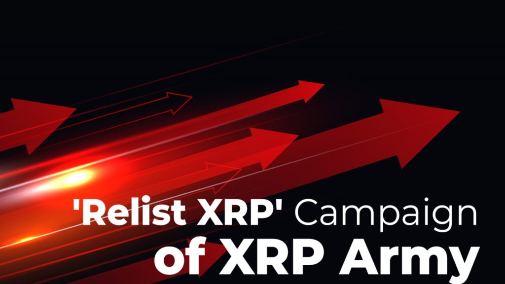XRP Army chiede agli exchange di criptovaluta di rimettere in vendita il token digitale - RelistXRP 1024x576