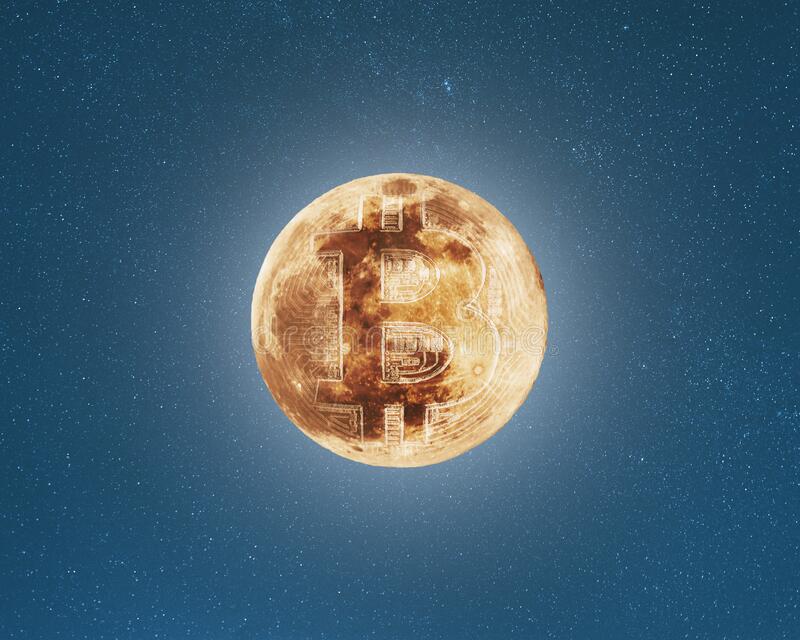 DOGE vs BTC: Elon Musk dichiara che la "corsa allo spazio" delle criptovalute con BitMEX è iniziata - bitcoin symbol moon starry sky background coin full surface cryptocurrency to concept 215238969